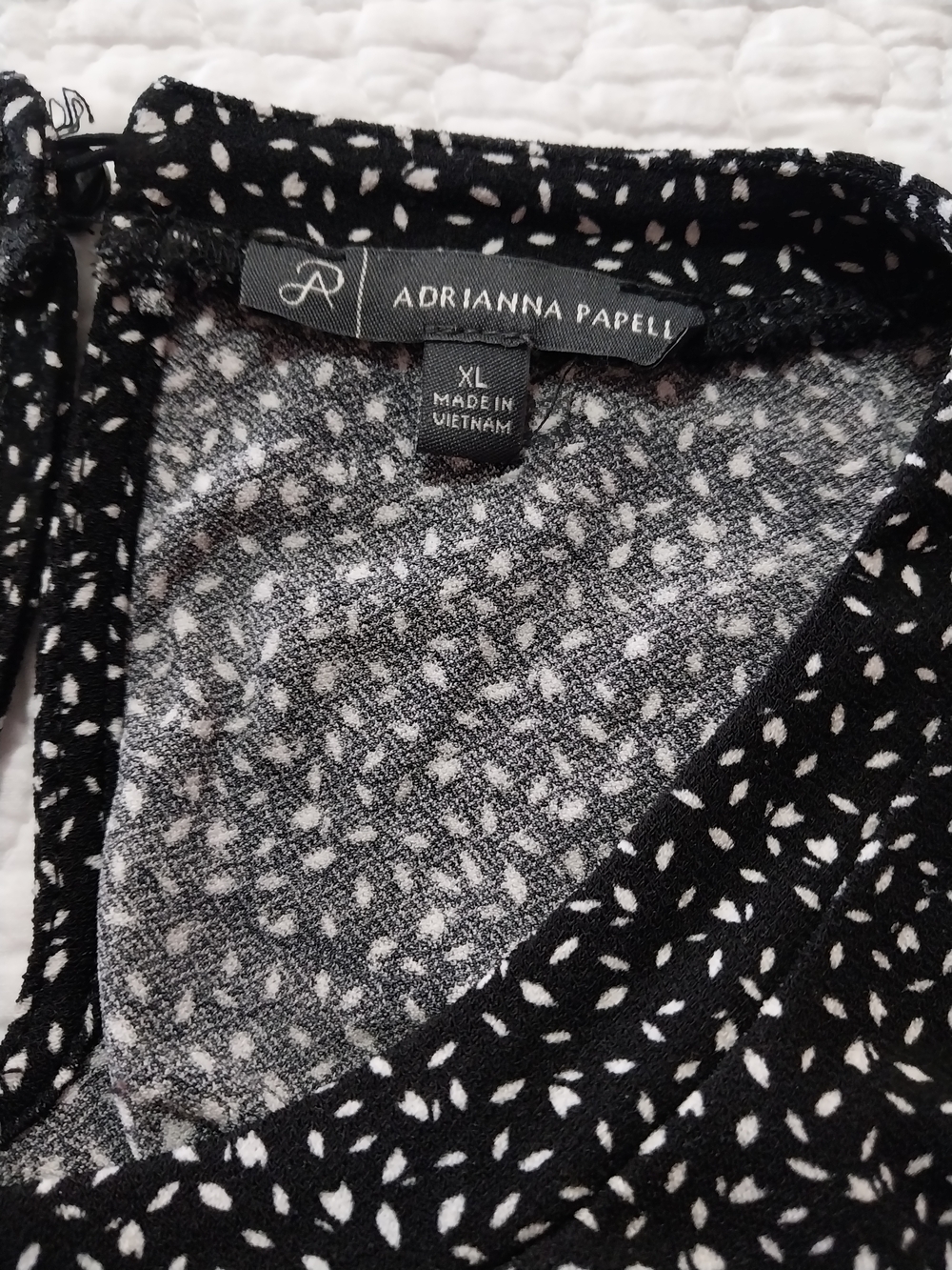 Adrianna Papell Black and White Dot-Print Long Sleeve Top - Picture 5 of 8